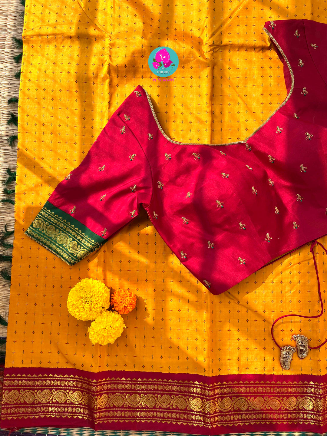 A Mother's Treasure: Festive Kanchipattu Silk with Unique Baby Feet Detailing