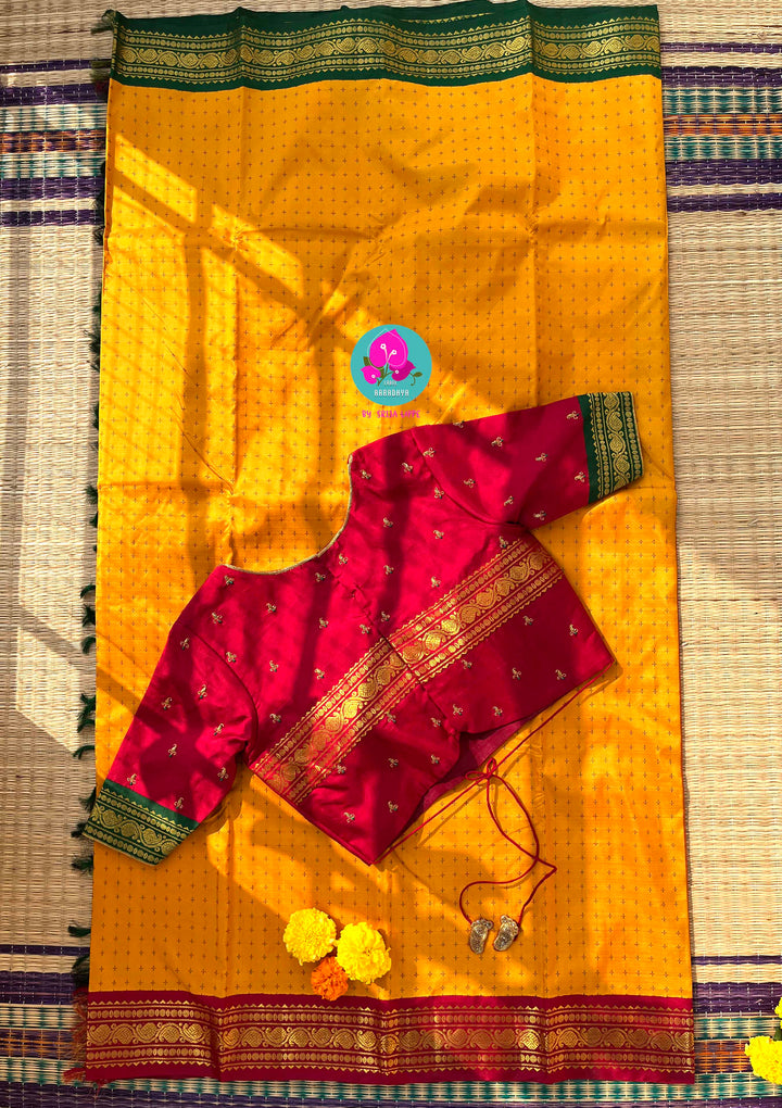 A Mother's Treasure: Festive Kanchipattu Silk with Unique Baby Feet Detailing