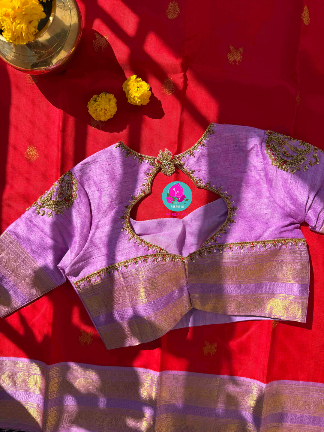 The Bold & The Beautiful: Deep Red Pure Kanchi Silk with Ethereal Lavender Borders & Artisan Embroidery