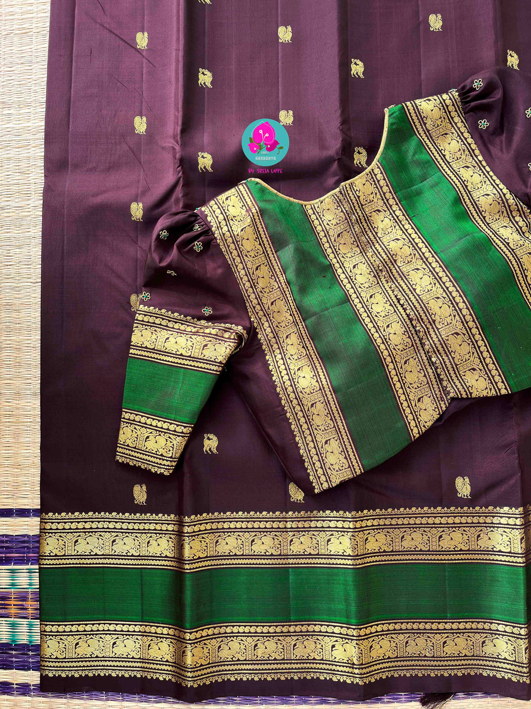 Earth & Evergreen: Classic Kanchipattu saree in Brown with Bold 2G Zari Border