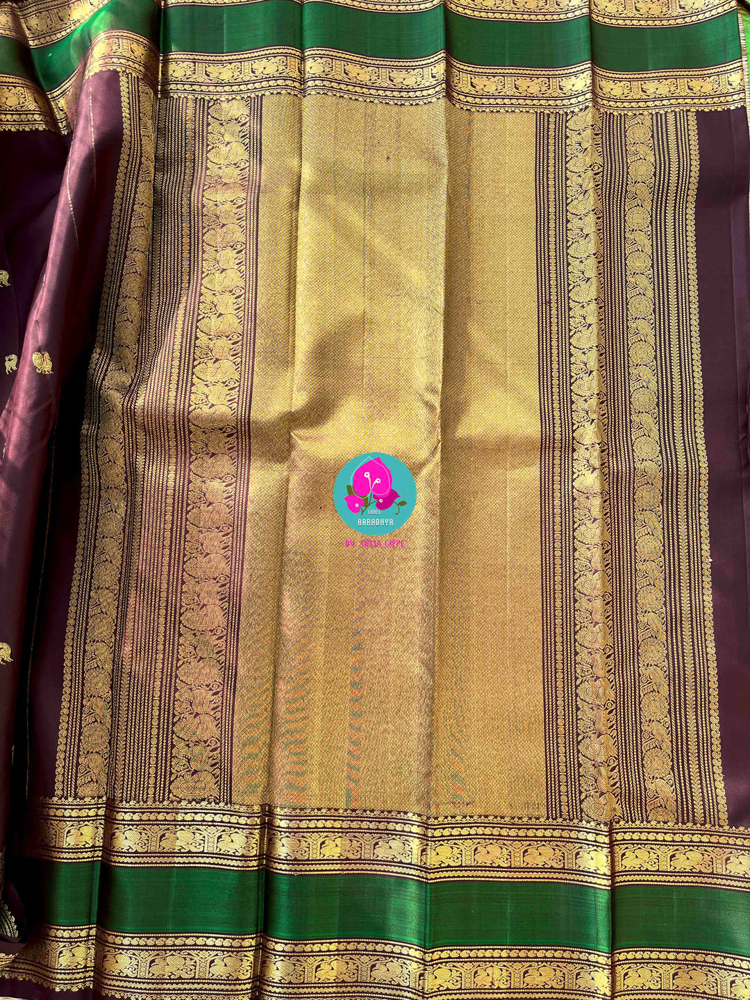 Earth & Evergreen: Classic Kanchipattu saree in Brown with Bold 2G Zari Border