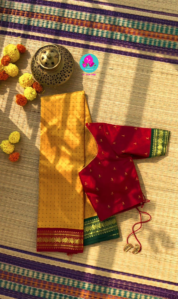 A Mother's Treasure: Festive Kanchipattu Silk with Unique Baby Feet Detailing