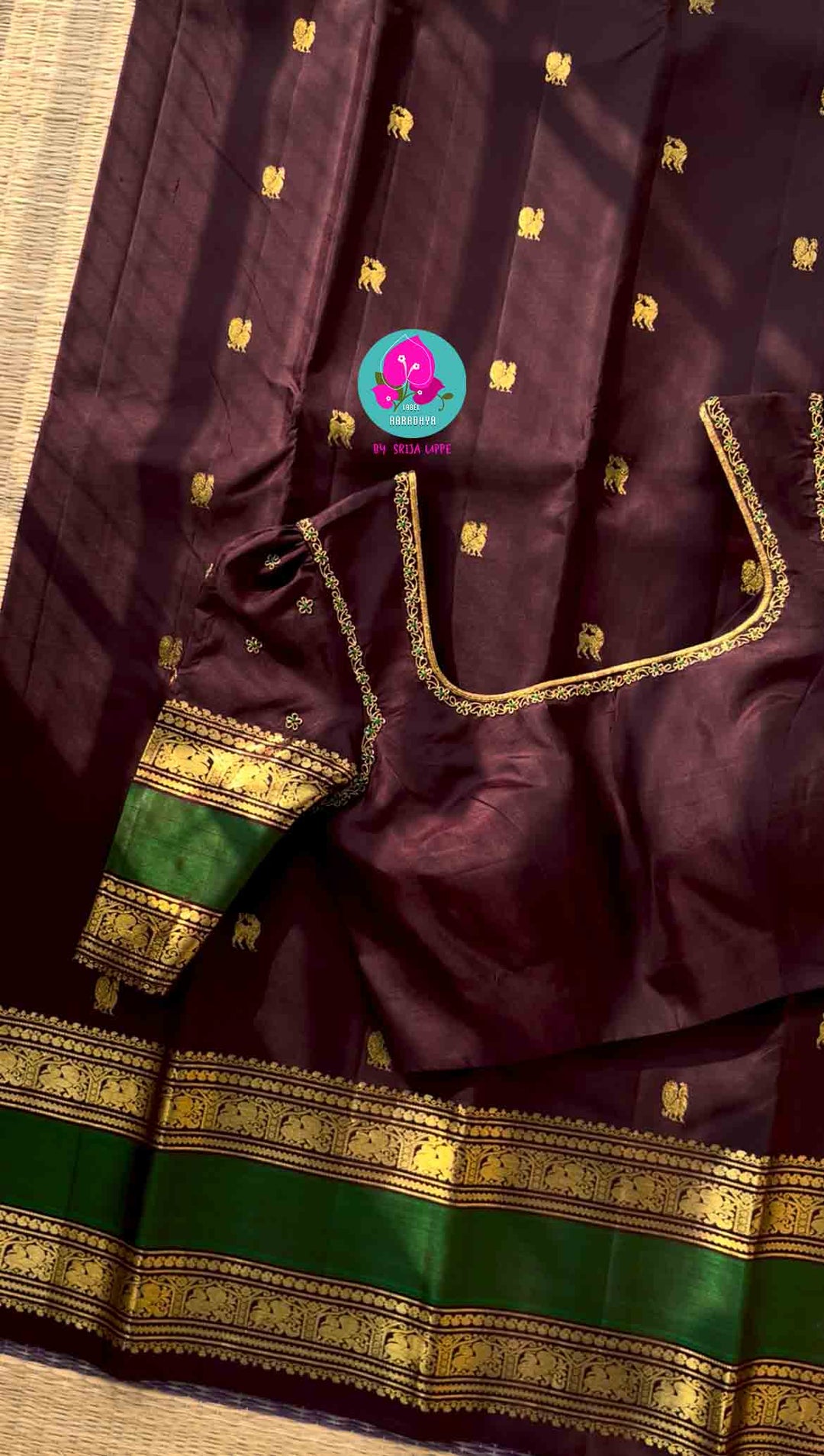 Earth & Evergreen: Classic Kanchipattu saree in Brown with Bold 2G Zari Border