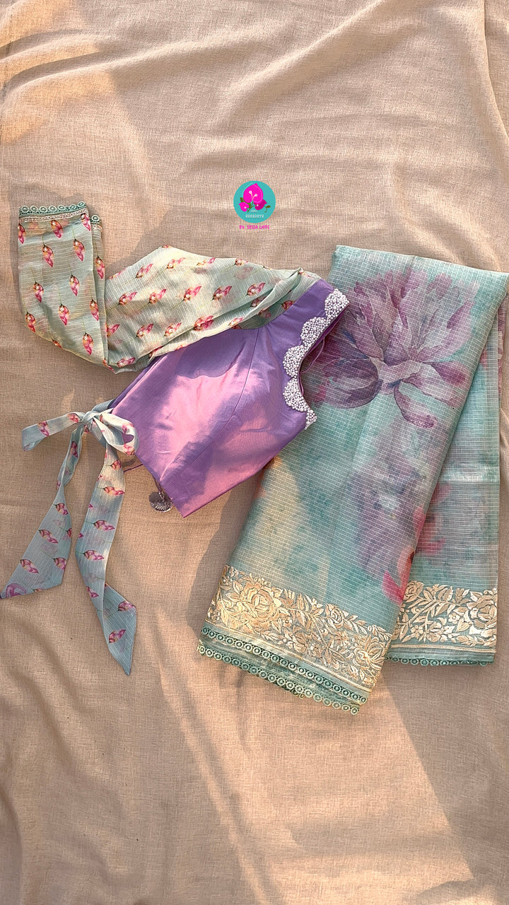 Kota silk saree in pretty floral design With embroidery at border