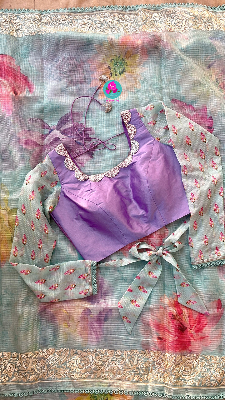 Kota silk saree in pretty floral design With embroidery at border
