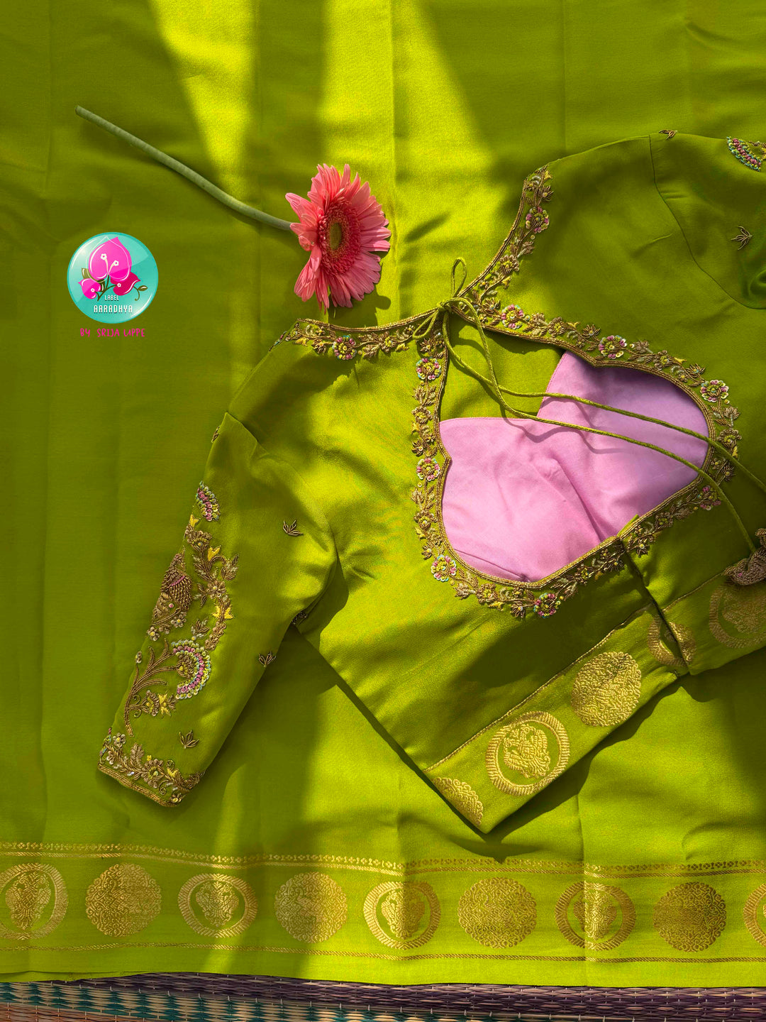 Royal Spring Reverence: Light Green 120gsm Pure Mysore Silk Saree with Baby Pink Tissue Raw Silk Blouse