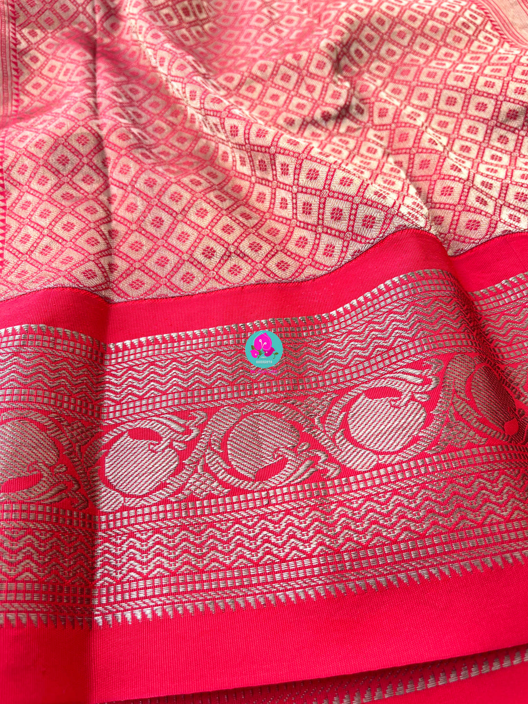 Kalamkari printed Pattu Saree with hand embroidered pure raw silk blouse