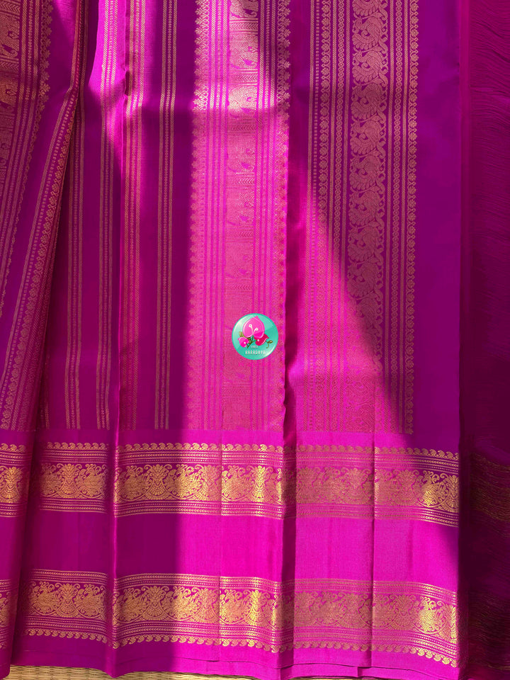 Luminous Tissue Radiance: Checkered Yellow 2G Tissue Kanchi Silk Saree with Vintage Magenta Pink Border