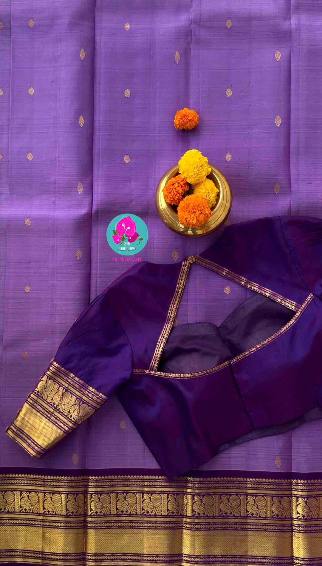 Lavender Luxe: The Ultimate Fusion of Heritage Kanchipattu saree and Pleated Perfection