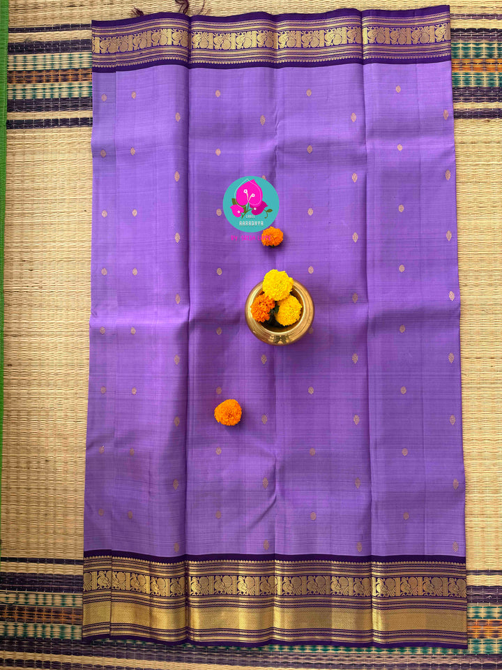 Lavender Luxe: The Ultimate Fusion of Heritage Kanchipattu saree and Pleated Perfection
