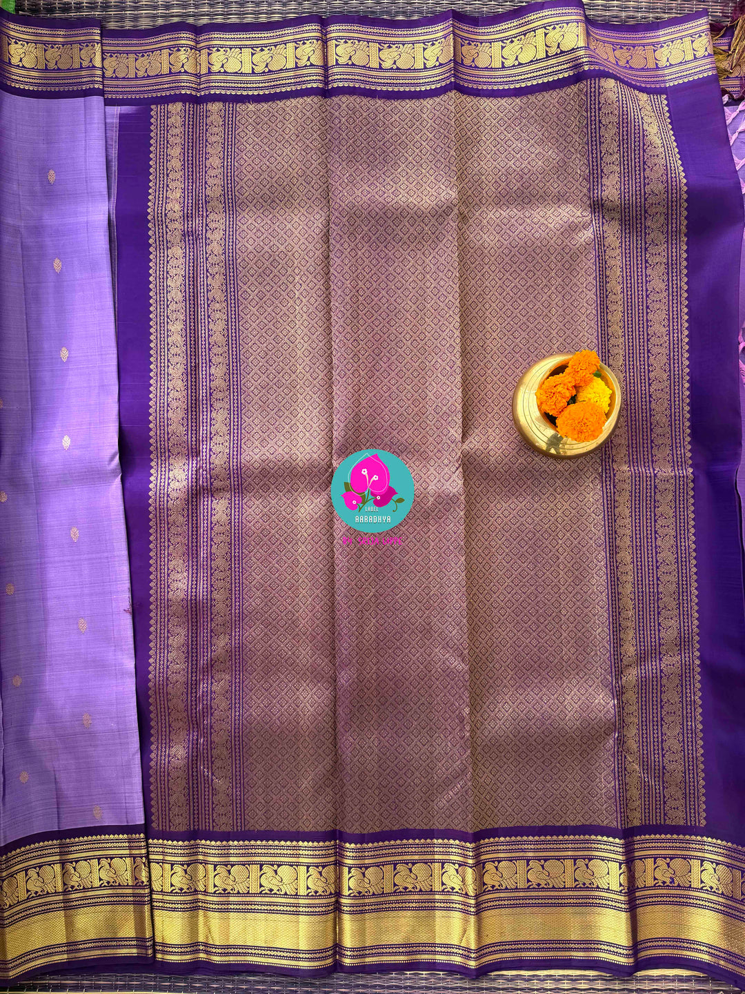 Lavender Luxe: The Ultimate Fusion of Heritage Kanchipattu saree and Pleated Perfection