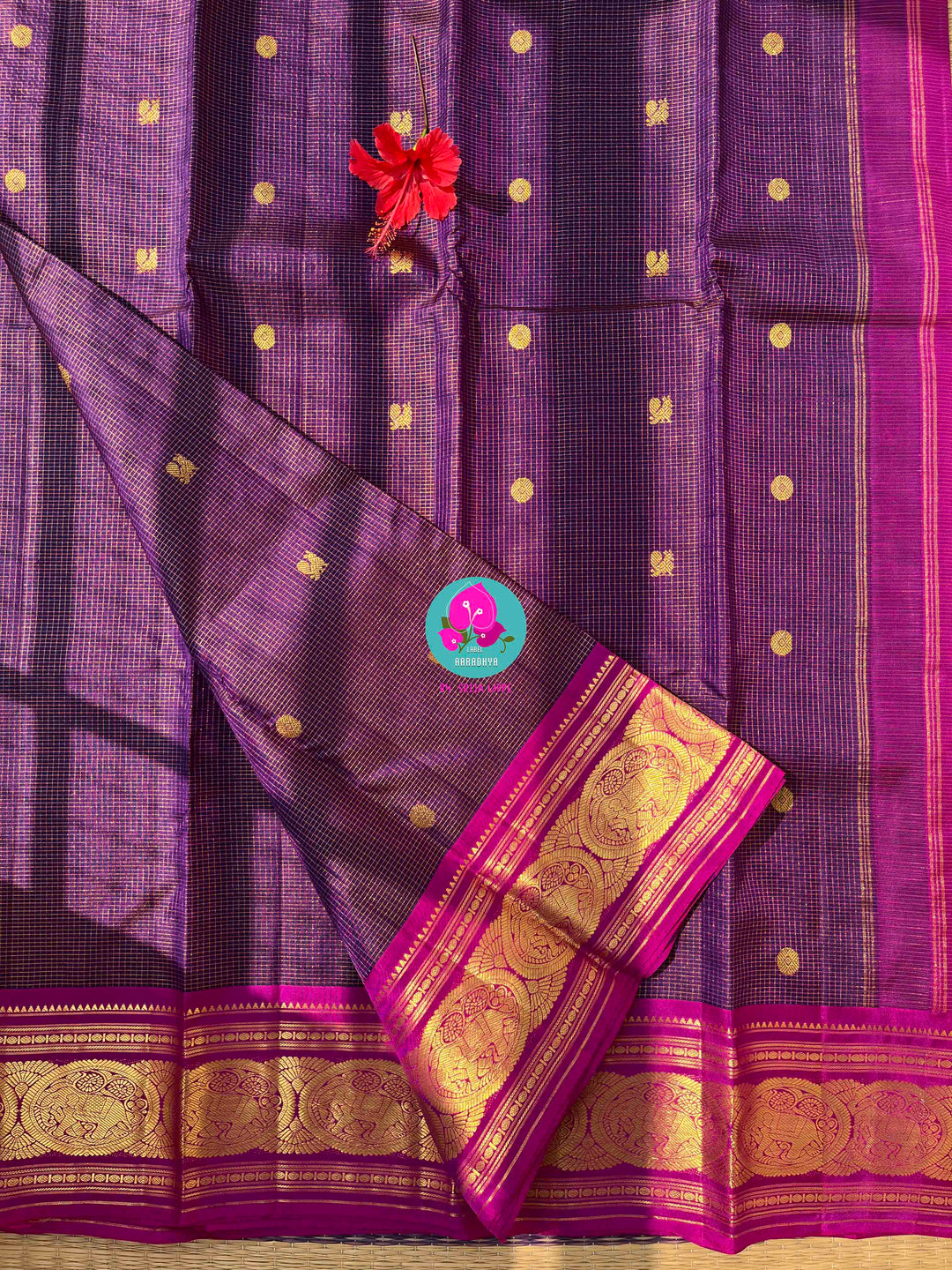 Regal Bloom: Violet Kanjivaram Vaira Oosi with Bold Magenta Contrast and Embroidered Blouse