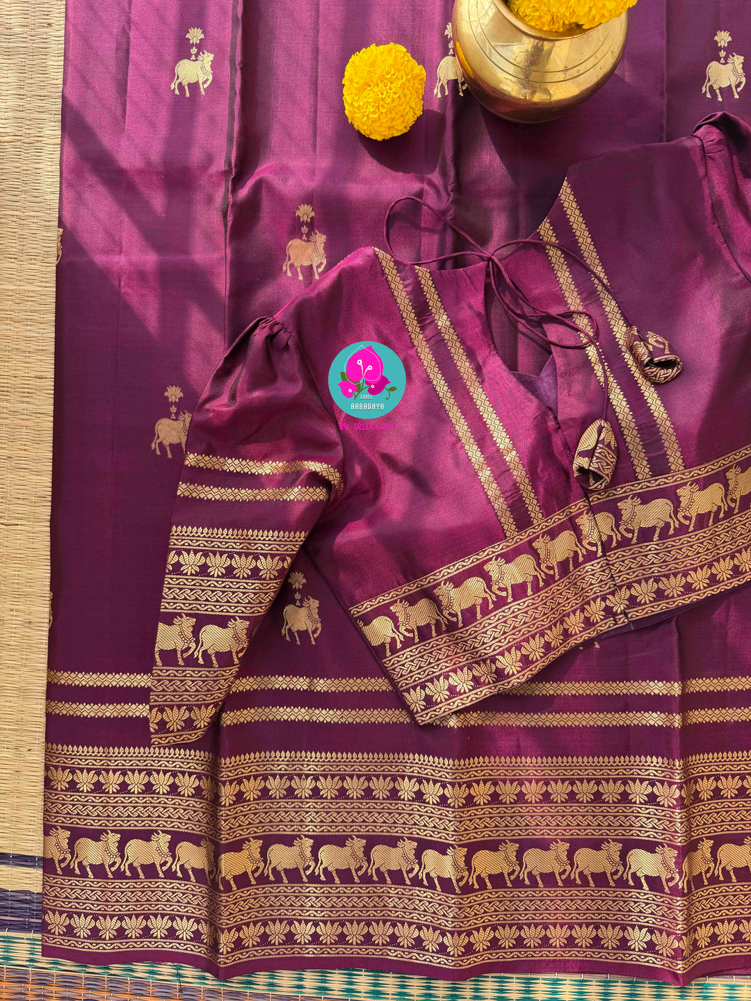 The Velvet Vineyard: Rich Plum Maroon Kanchi Silk with Sacred Nandhini Motifs