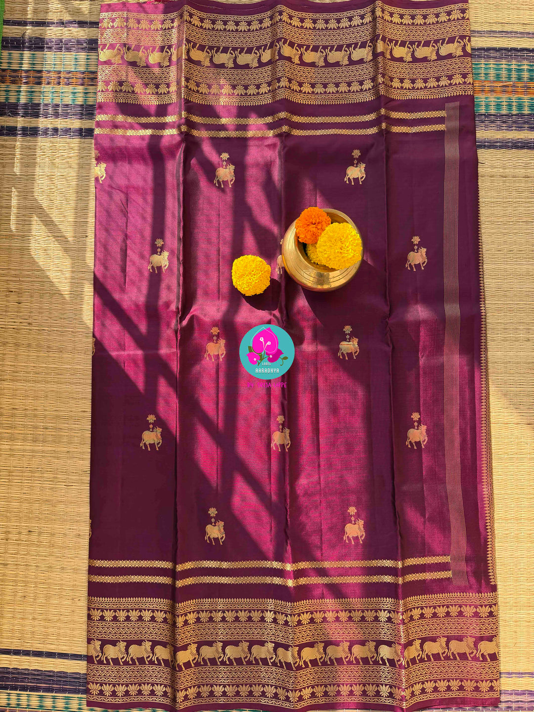 The Velvet Vineyard: Rich Plum Maroon Kanchi Silk with Sacred Nandhini Motifs