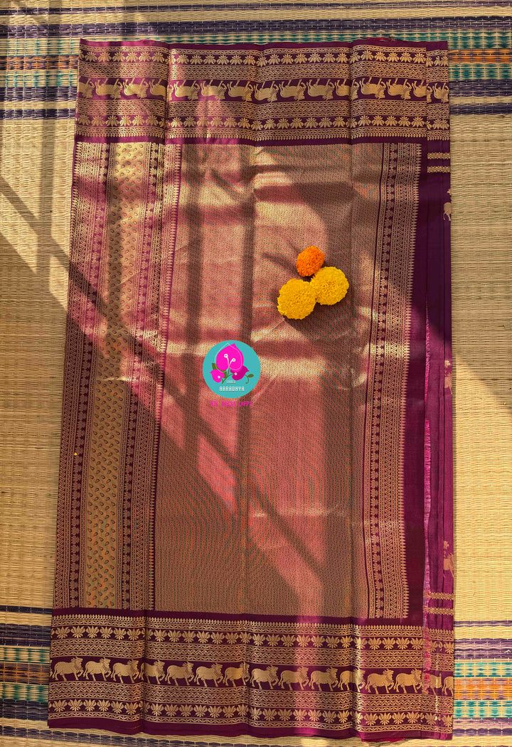 The Velvet Vineyard: Rich Plum Maroon Kanchi Silk with Sacred Nandhini Motifs