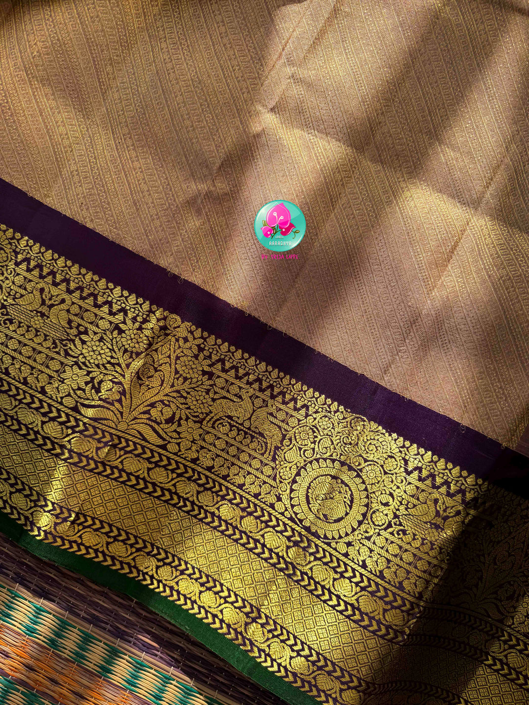 Ethereal Metallic Lilac & Emerald Jewel: Exclusive Pure Handloom Lavender Gadwal Brocade Saree with Multi-Tone Designer Maggam Blouse