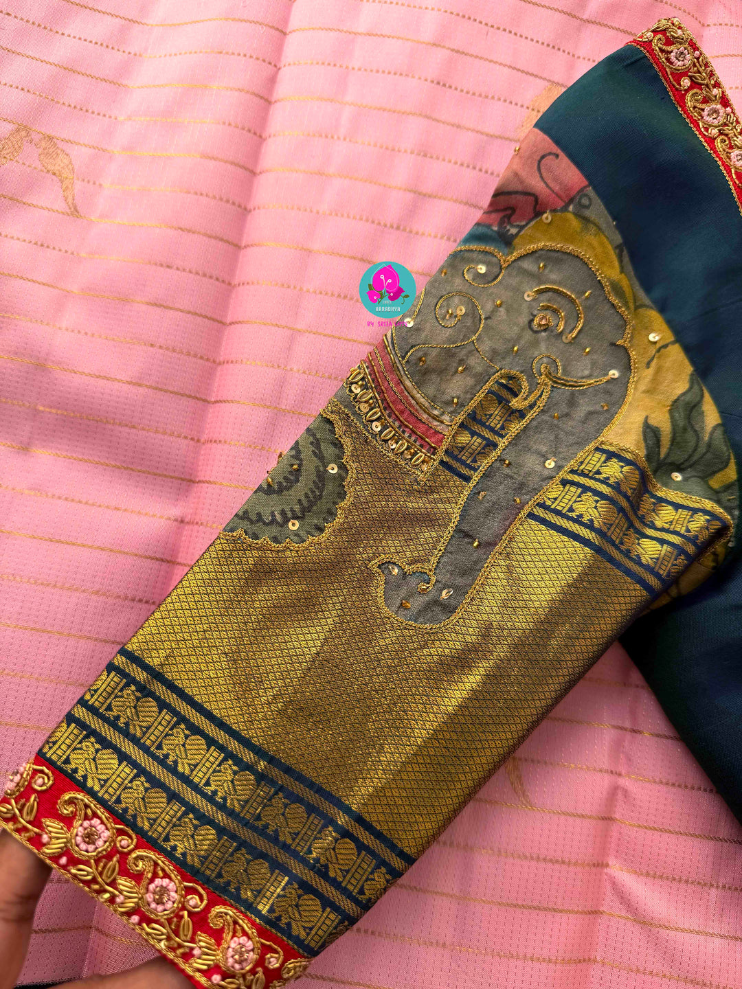 A Bird’s Song in Pink: Handloom Kanchipattu Saree with Kalamkari Appliqué Art blouse