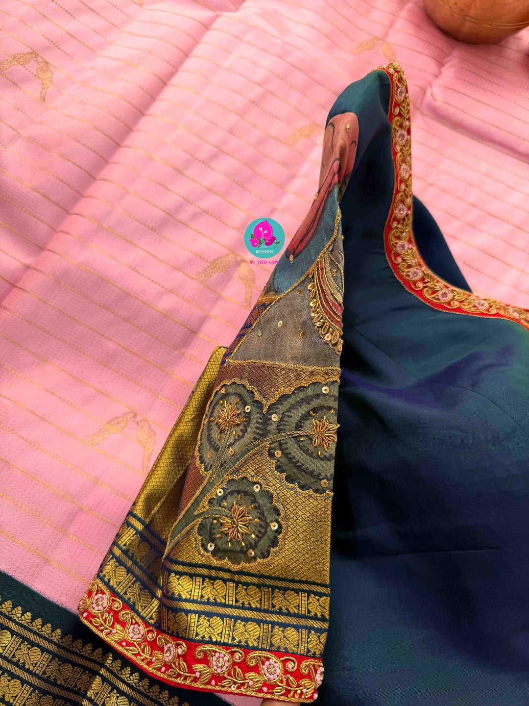 A Bird’s Song in Pink: Handloom Kanchipattu Saree with Kalamkari Appliqué Art blouse