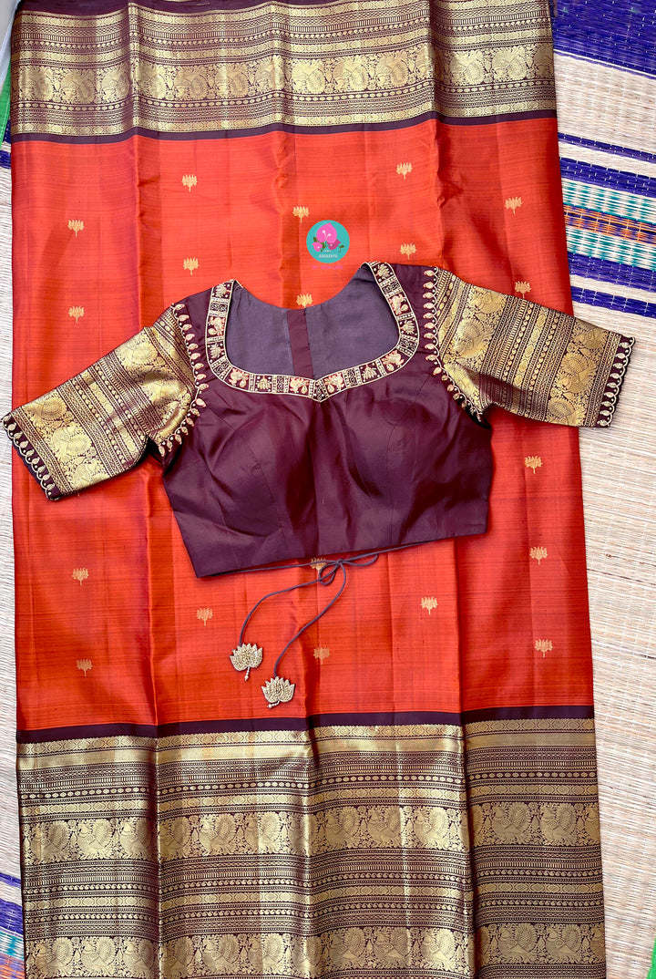 Pure 2g zari Kanchipattu saree with hand embroidered blouse