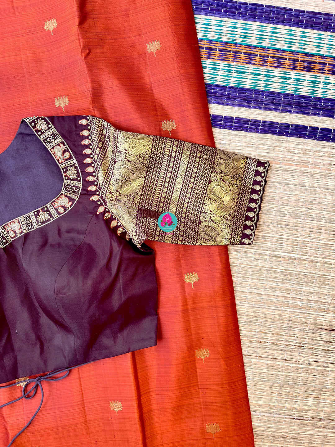 Pure 2g zari Kanchipattu saree with hand embroidered blouse