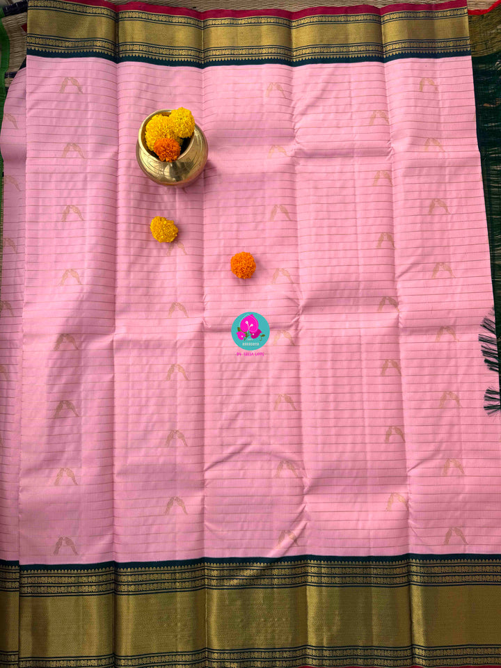 A Bird’s Song in Pink: Handloom Kanchipattu Saree with Kalamkari Appliqué Art blouse