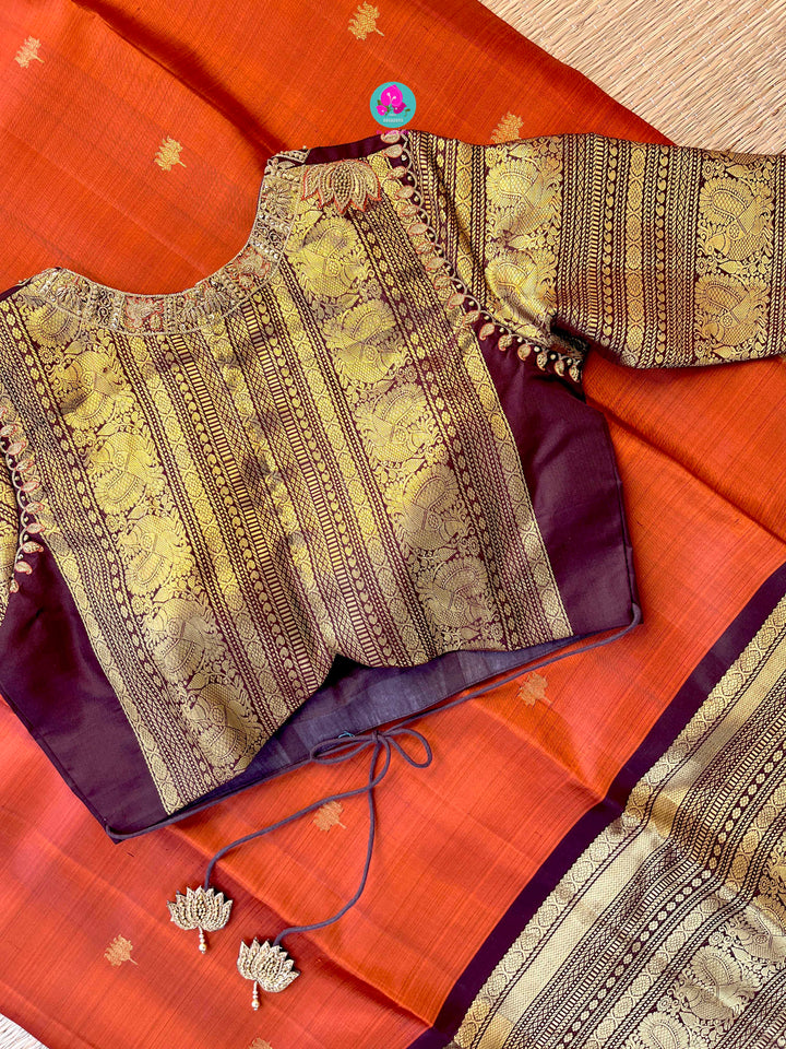 Pure 2g zari Kanchipattu saree with hand embroidered blouse