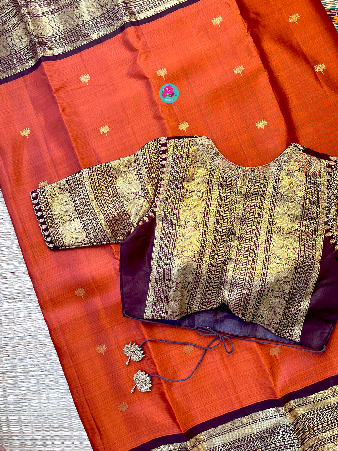 Pure 2g zari Kanchipattu saree with hand embroidered blouse