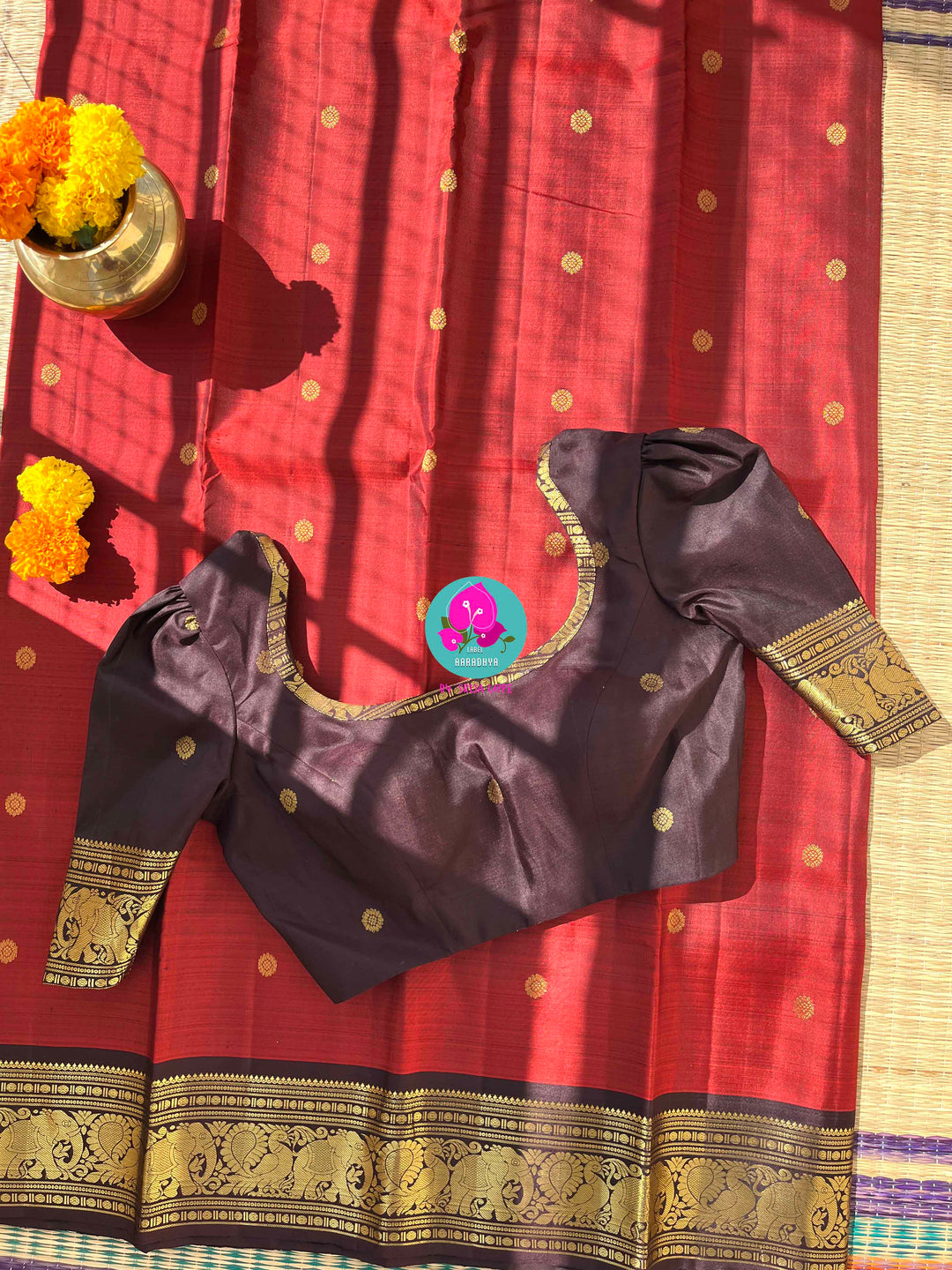 Earth & Elegance: Rustic Maroon Kanjivaram with Deep Brown Contrast