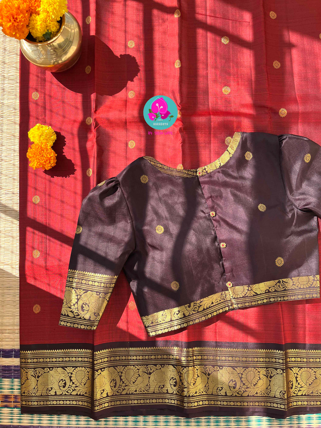 Earth & Elegance: Rustic Maroon Kanjivaram with Deep Brown Contrast