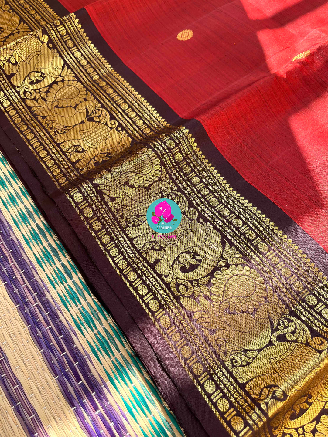 Earth & Elegance: Rustic Maroon Kanjivaram with Deep Brown Contrast