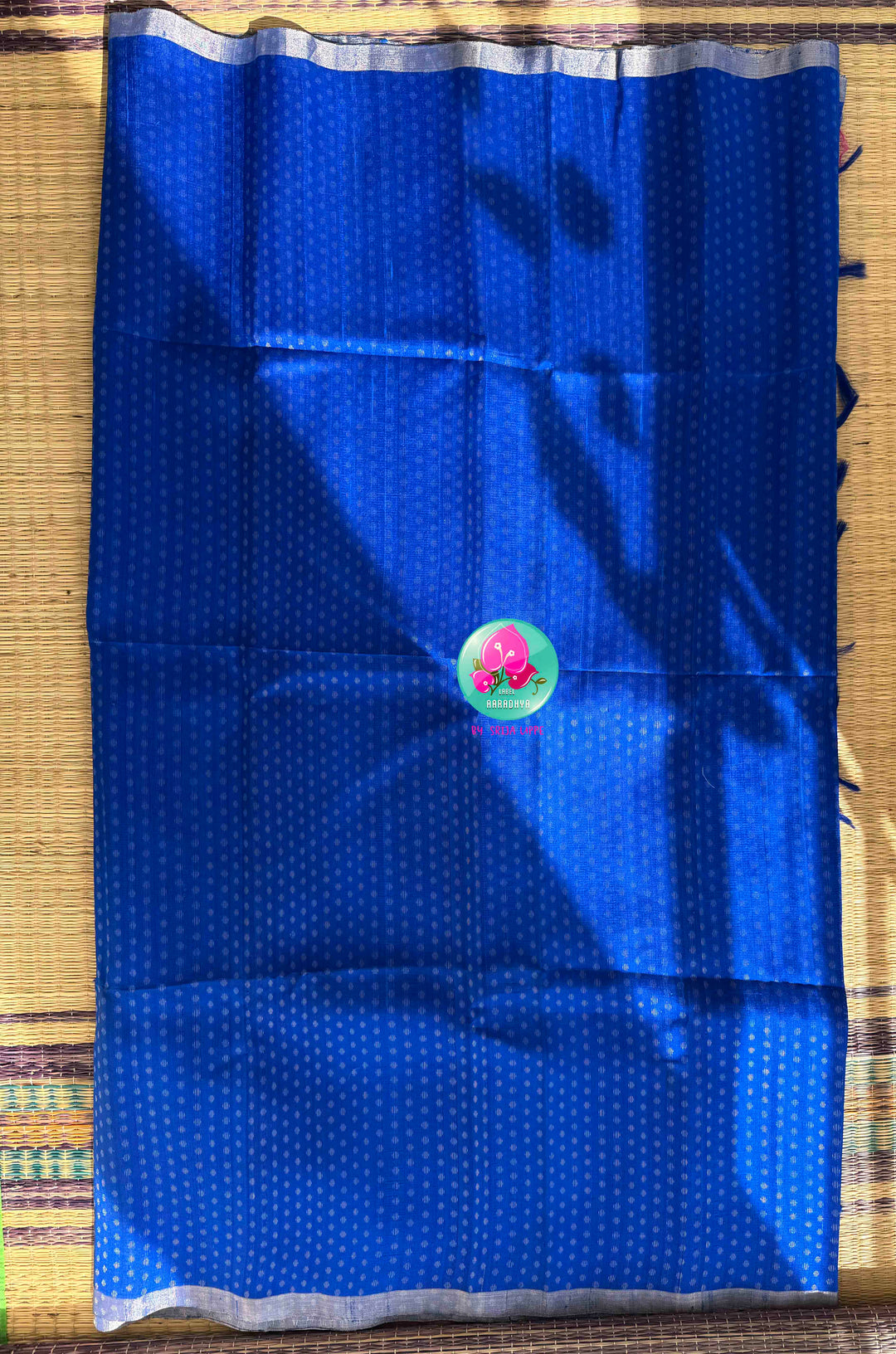 Regal Electric Glamour: Pure Khadi Silk Royal Blue Saree with Hand-Embroidered Magenta Pink Mirror Blouse