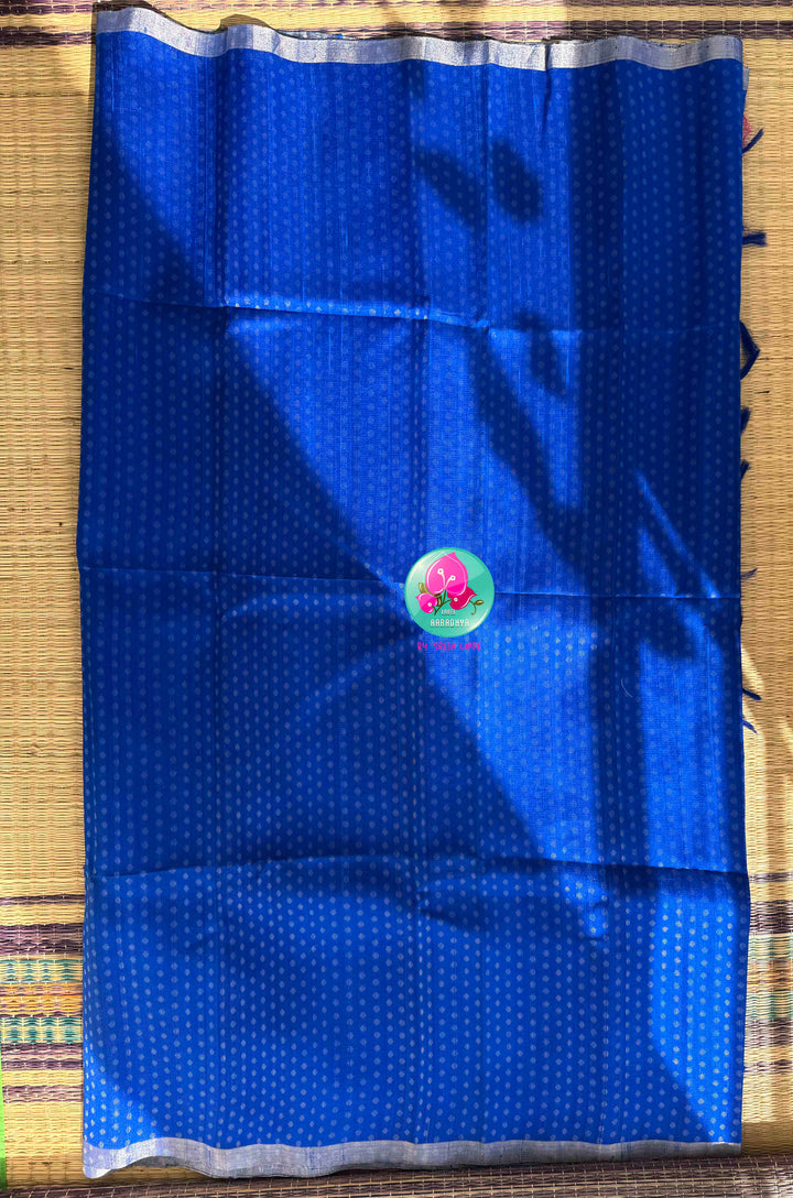 Regal Electric Glamour: Pure Khadi Silk Royal Blue Saree with Hand-Embroidered Magenta Pink Mirror Blouse