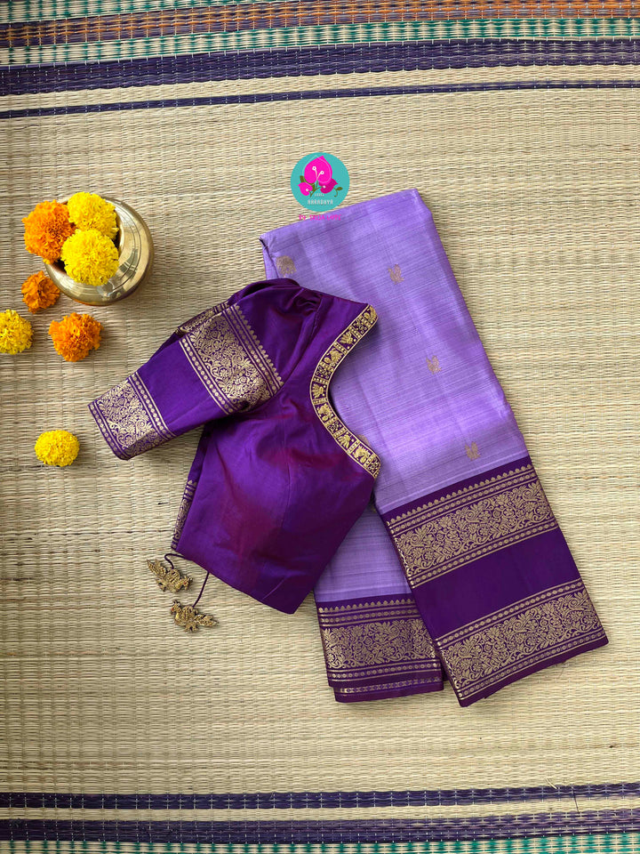 Lavender Skies & Royal Dreams: Kanjivaram with Contrast Purple and Embroidered Blouse