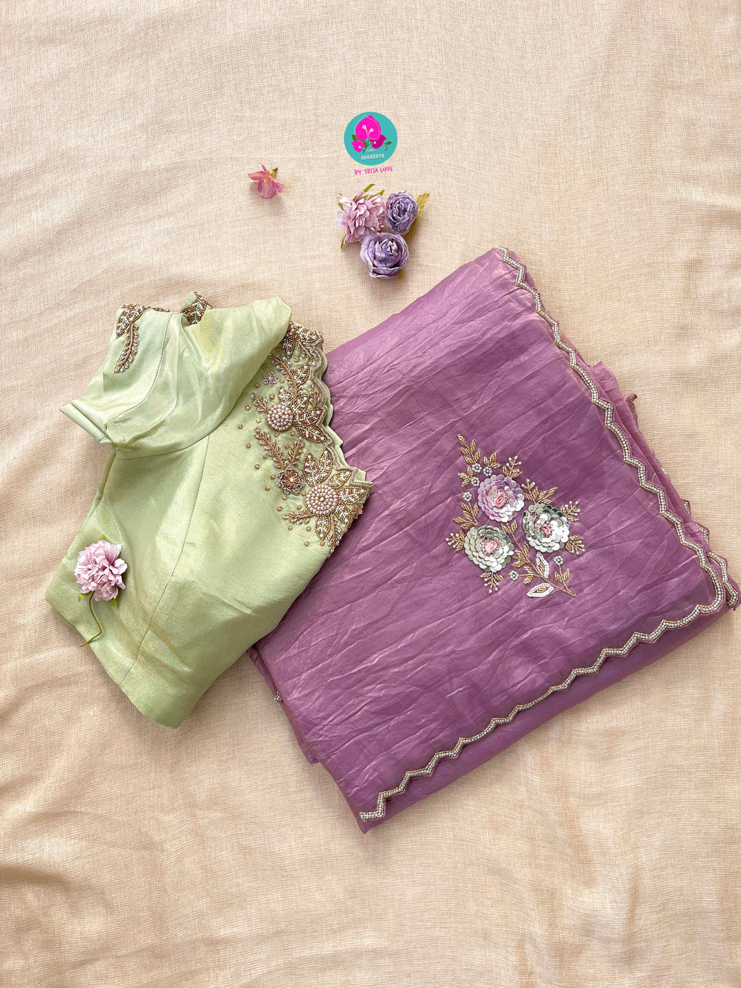 Sequins Embroidered Saree with Hand Embroidered Blouse