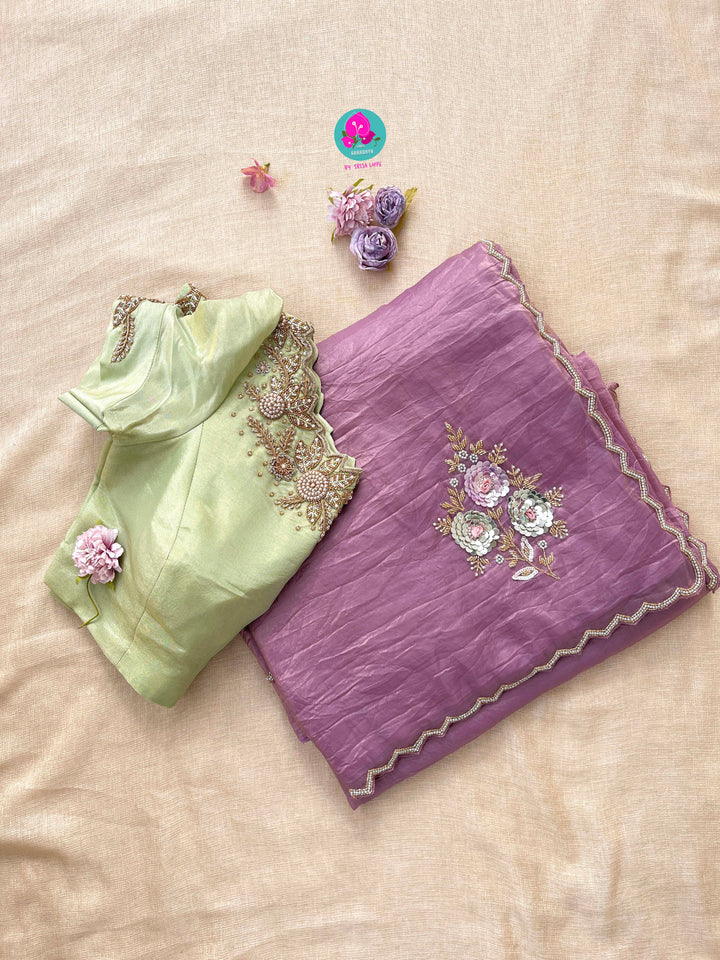 Sequins Embroidered Saree with Hand Embroidered Blouse