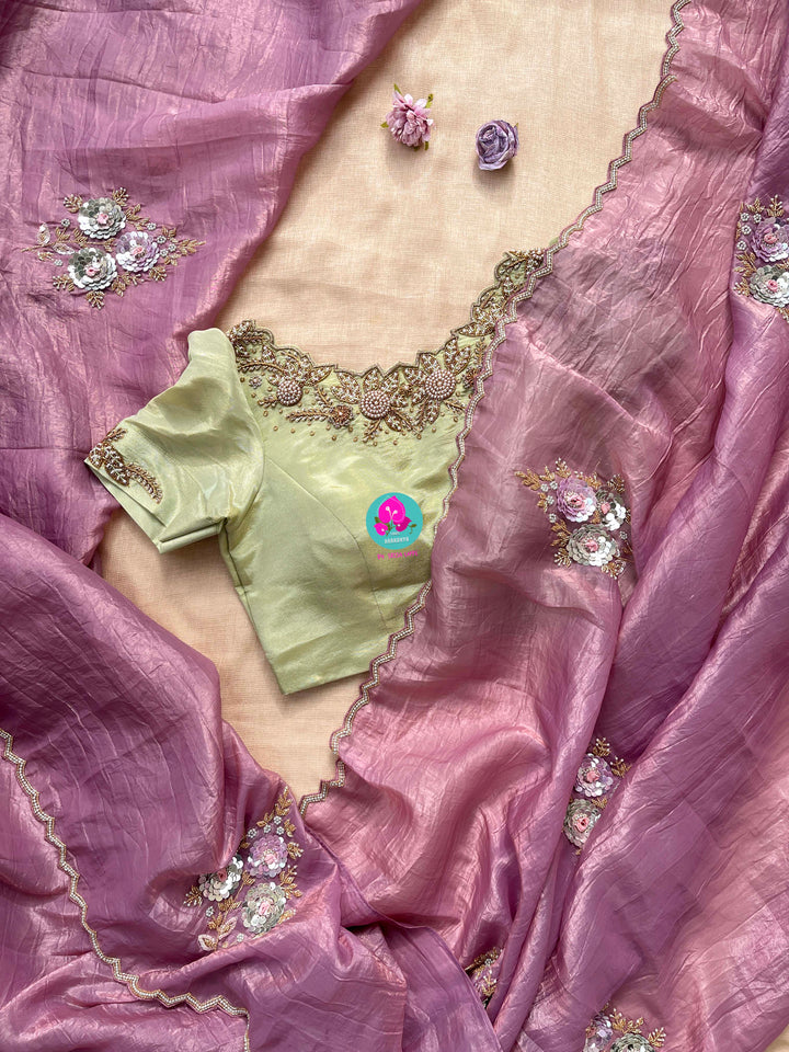 Sequins Embroidered Saree with Hand Embroidered Blouse