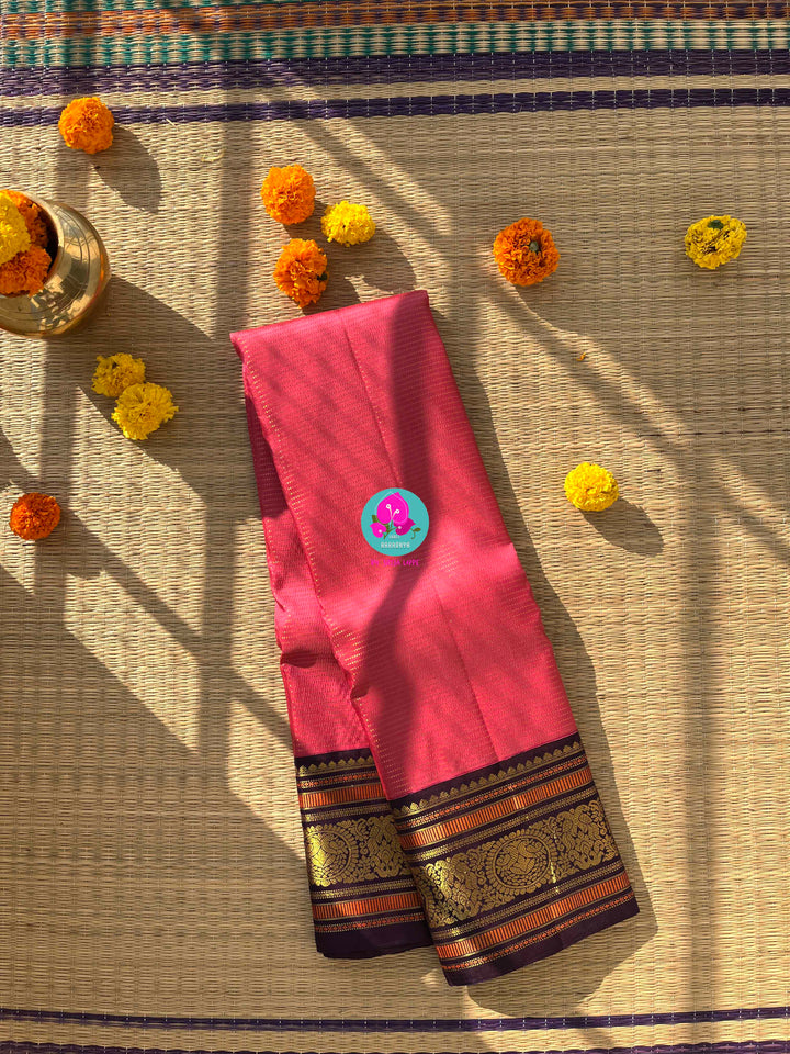 3g zari vaira oosi design traditional vintage peacock border Kanchipattu saree