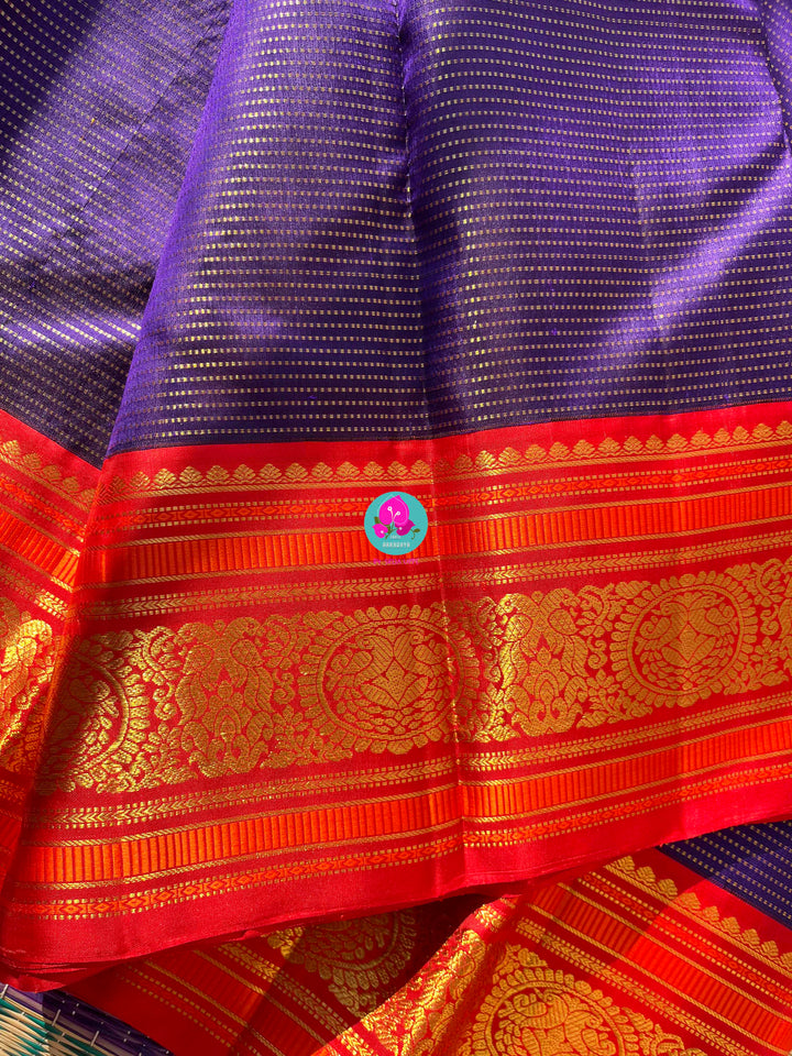 3g zari vaira oosi design traditional vintage peacock border Kanchipattu saree