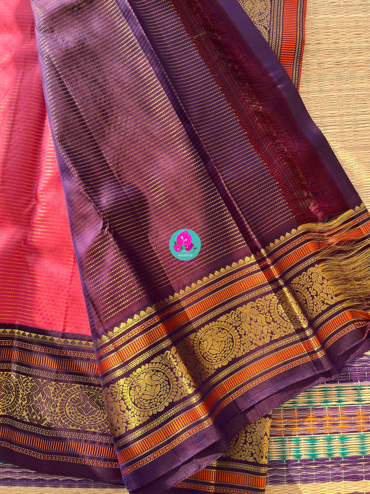 3g zari vaira oosi design traditional vintage peacock border Kanchipattu saree