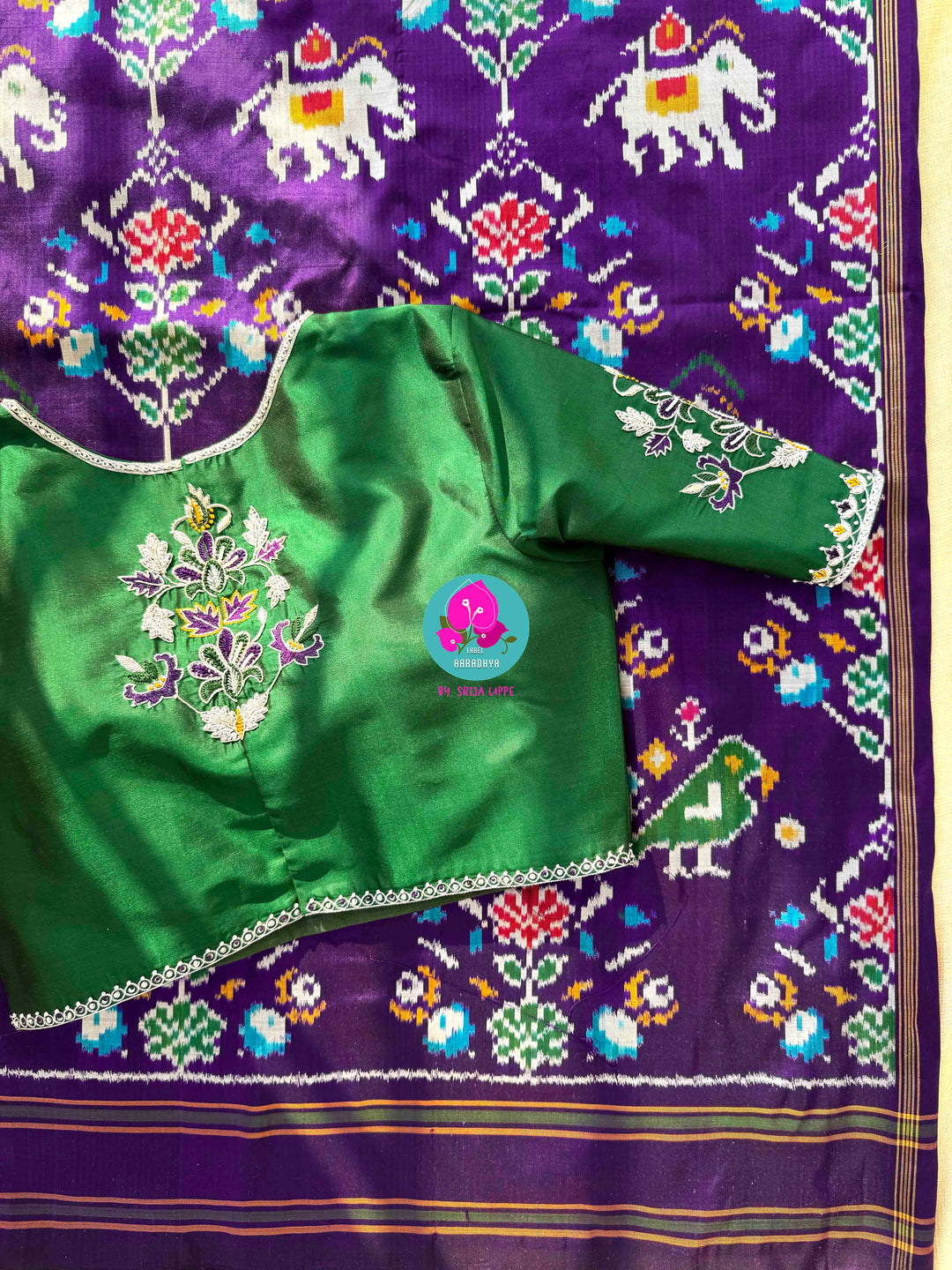 Radiant Amethyst: Violet Pure Ikkat Silk with Hand-Embroidered Madhubala Artistry