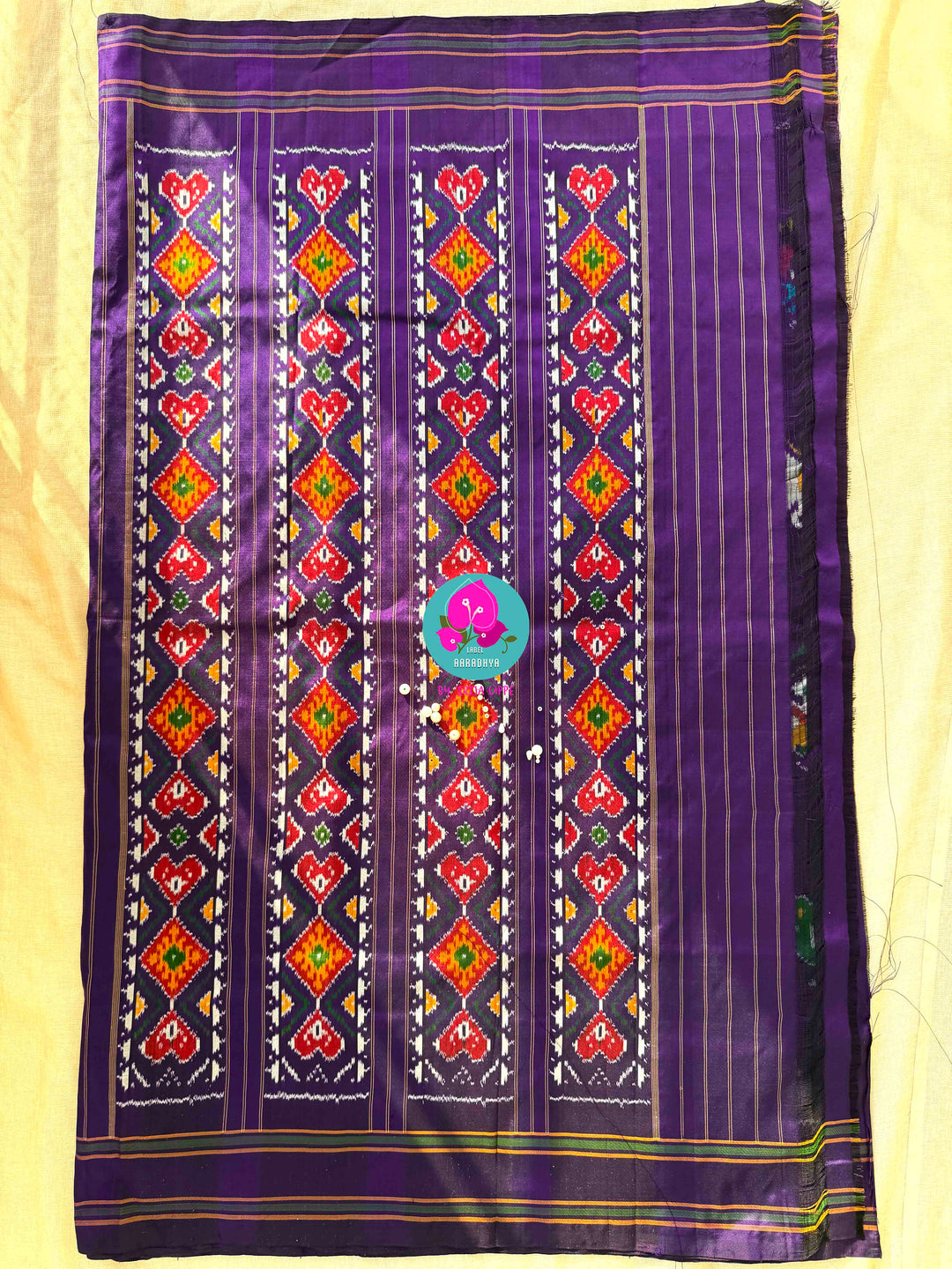 Radiant Amethyst: Violet Pure Ikkat Silk with Hand-Embroidered Madhubala Artistry