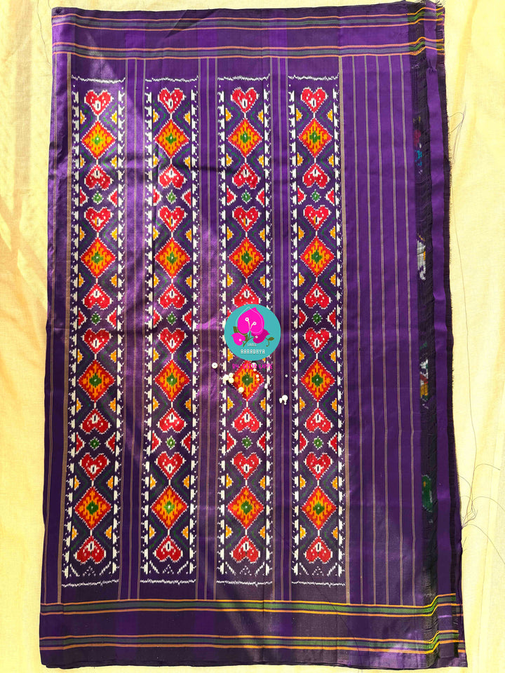Radiant Amethyst: Violet Pure Ikkat Silk with Hand-Embroidered Madhubala Artistry