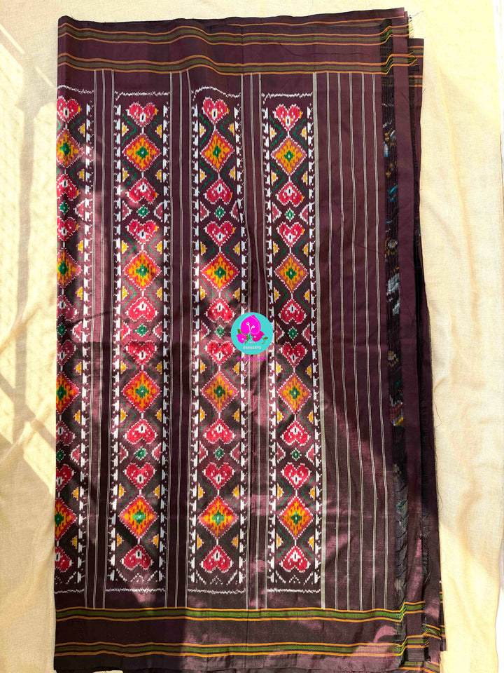 The Gilded Grove: Cocoa Brown Double-Woven Ikkat with Emerald Madhubala Art