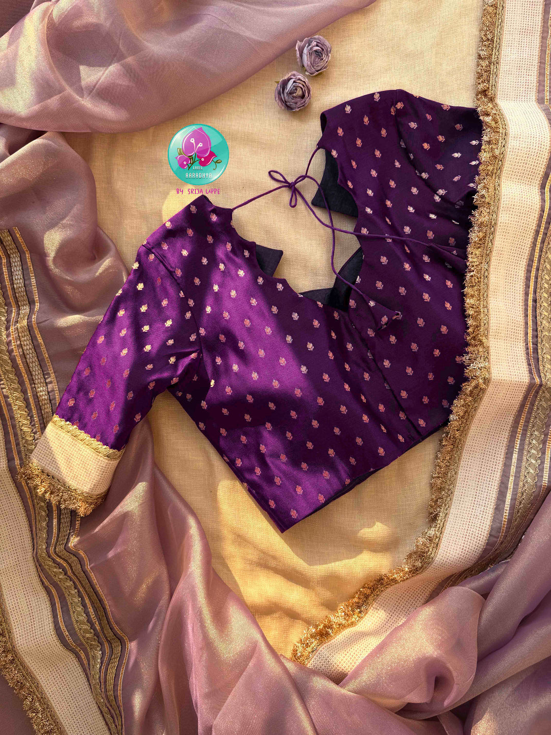 Ethereal Whisper: Lavender Soft Tissue Organza with Deep Purple Satin Artistry