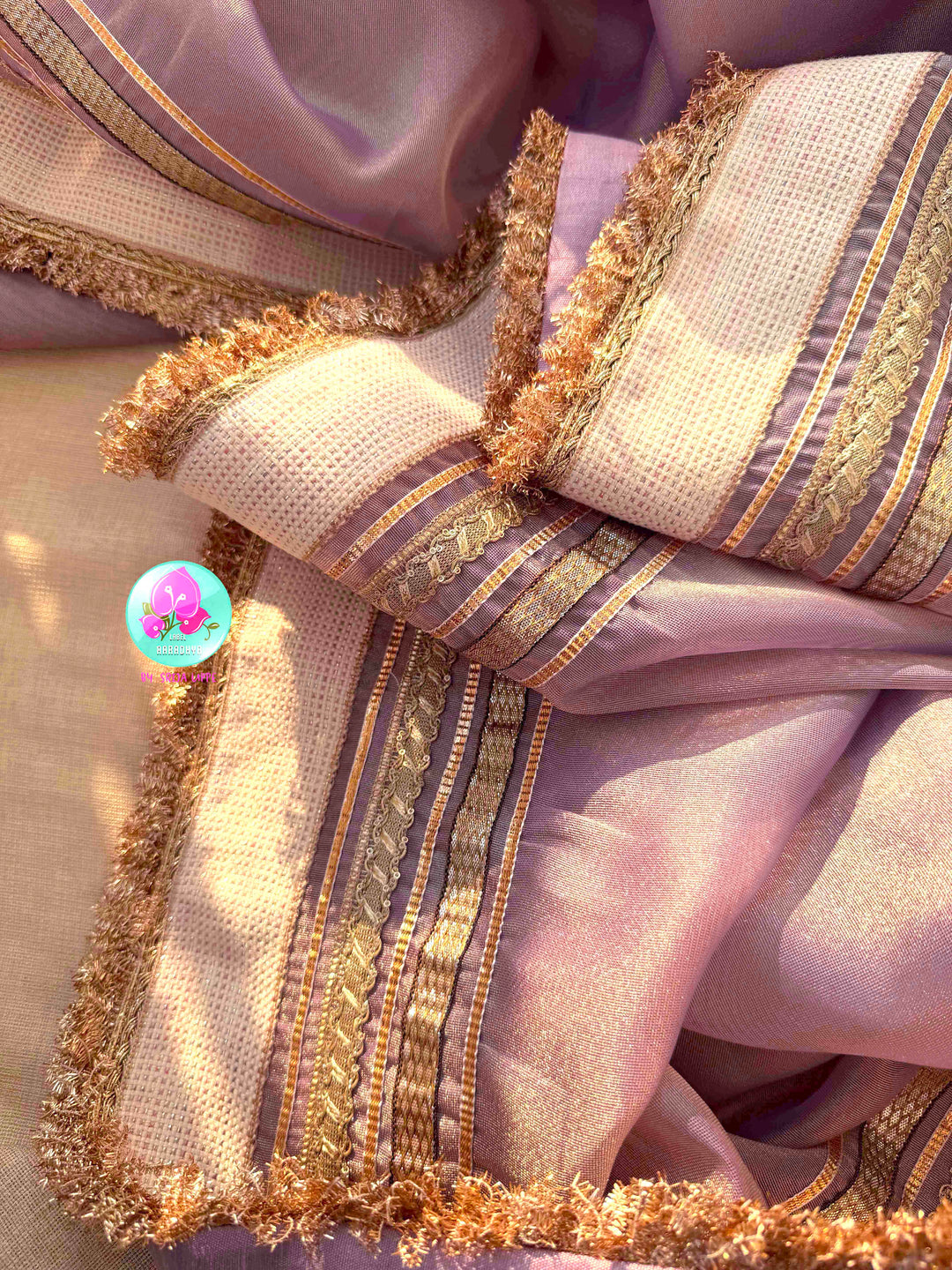 Ethereal Whisper: Lavender Soft Tissue Organza with Deep Purple Satin Artistry