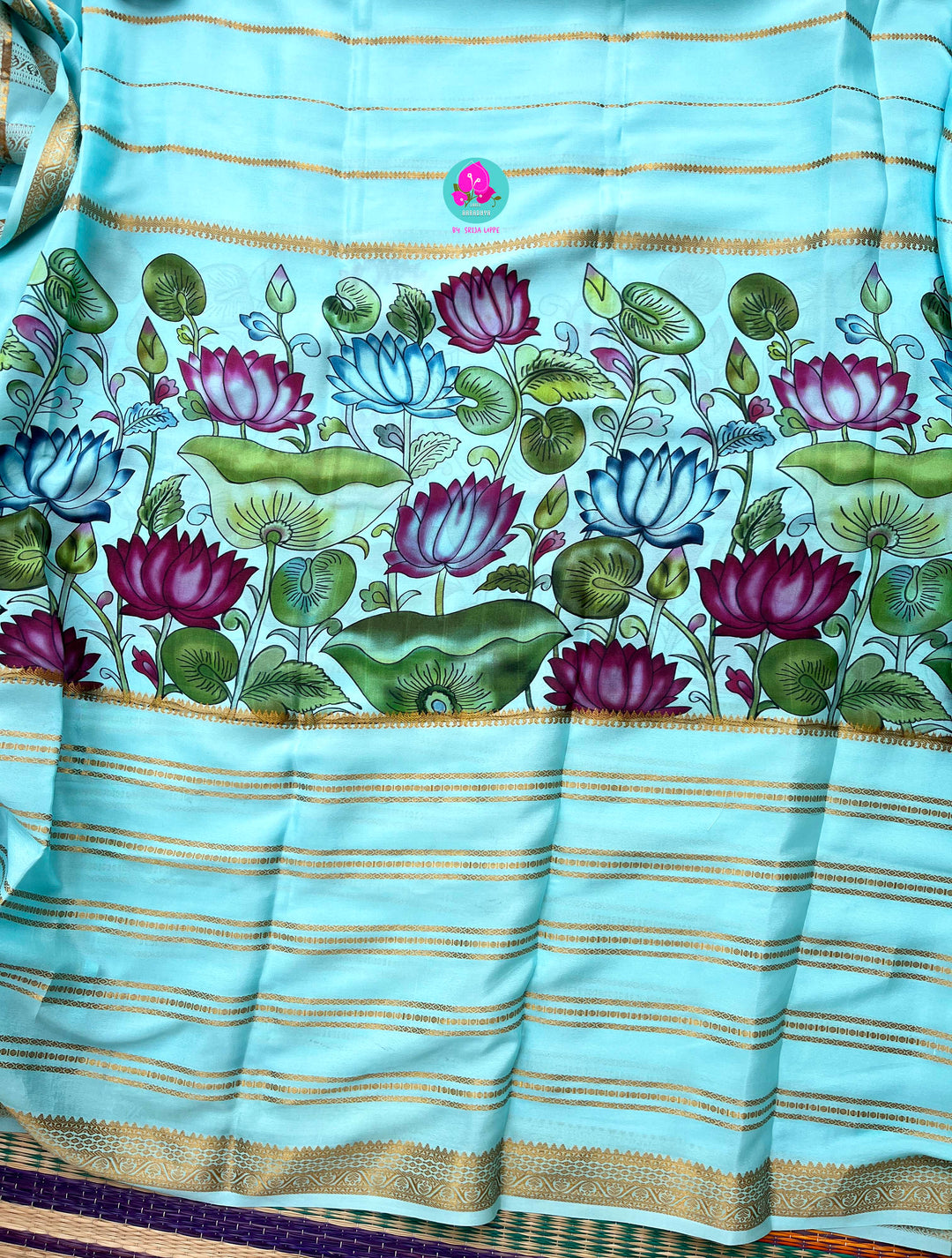 Pure Mysore crape saree with kalamkari floral print paired with Silk Blouse