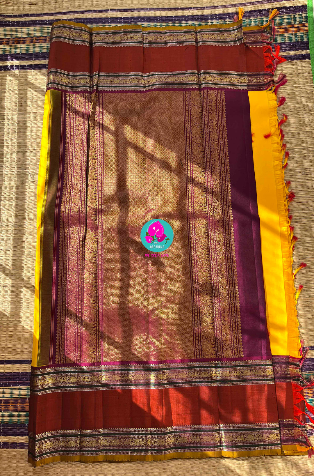 Chrysanthemum Yellow Kanchipattu Saree paired with blouse for Auspicious Occasions