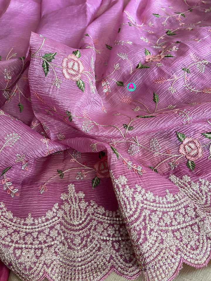 Soft crush tissue saree in beautiful shade of rose