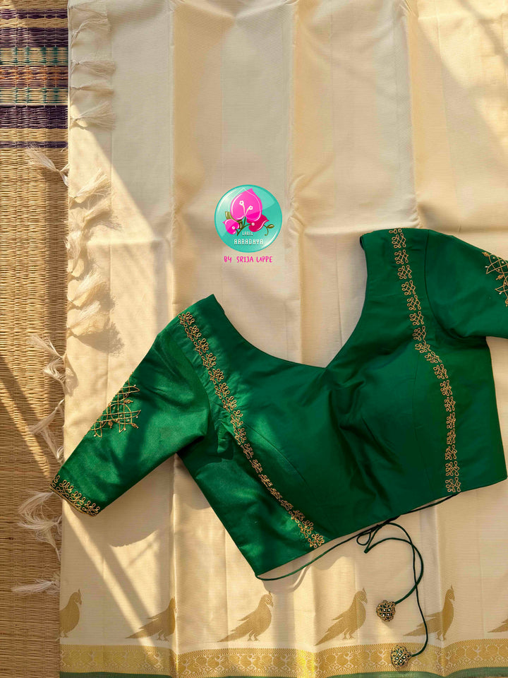 The Ivory Aviary: Off-White Vaira Oosi Kanchipattu Saree with Rangoli Artistry
