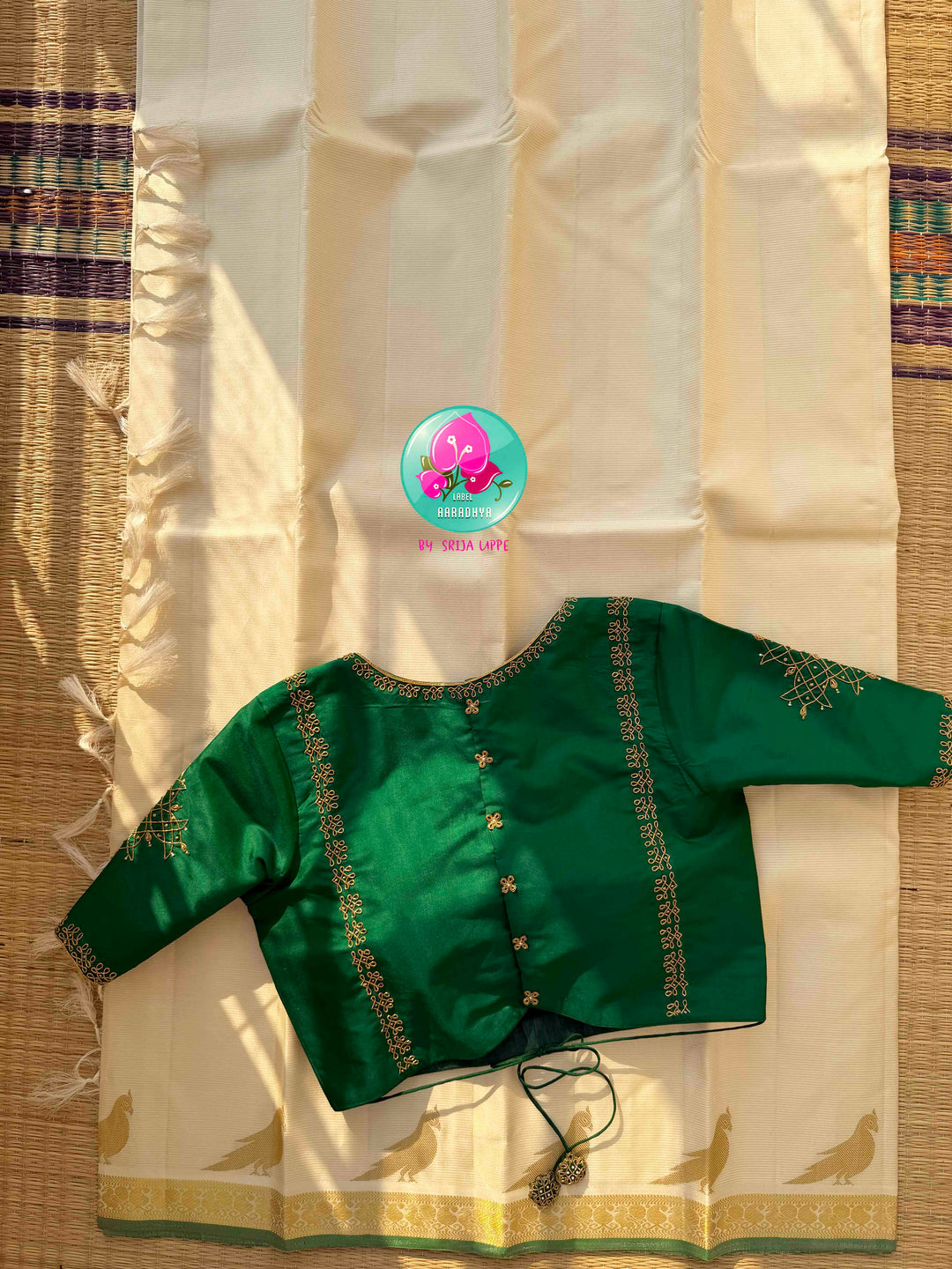 The Ivory Aviary: Off-White Vaira Oosi Kanchipattu Saree with Rangoli Artistry